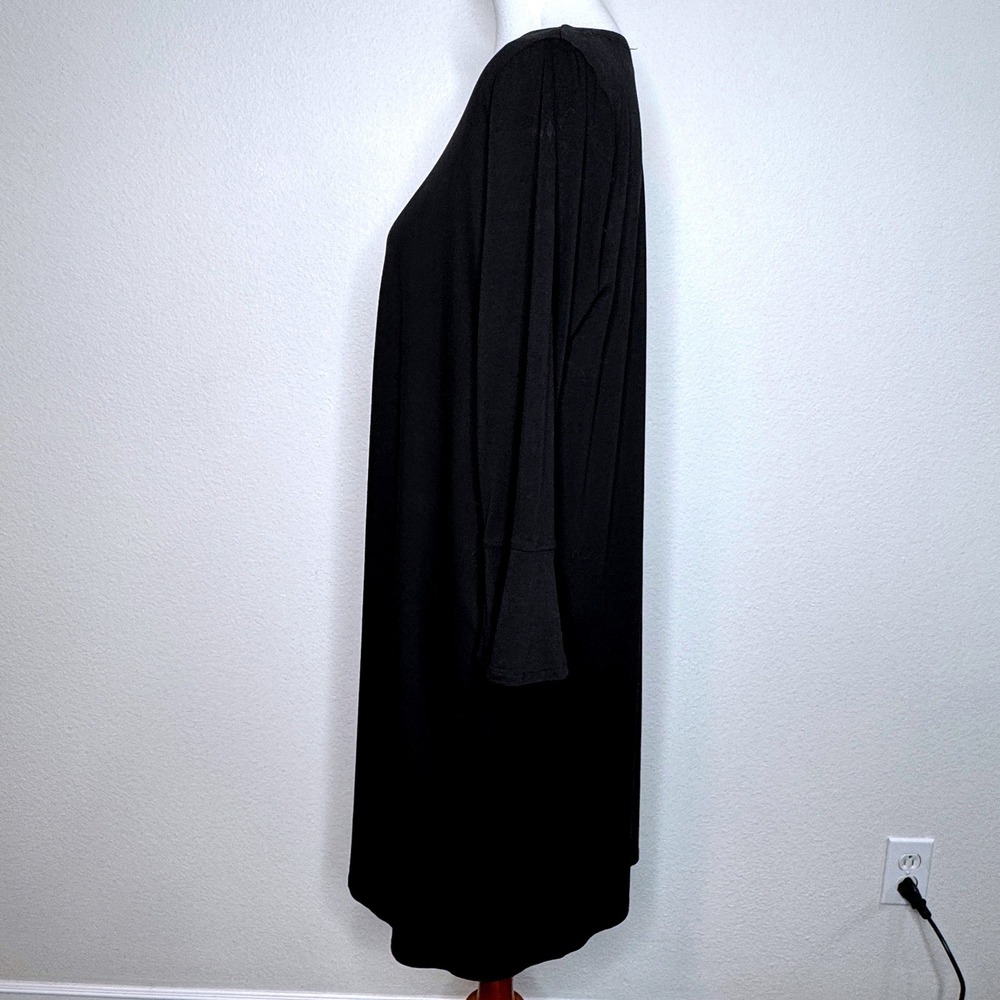 EILEEN FISHER Midi Lyocell Dress Petite LG Black 3/4 Bell Sleeves Boat Neck Ltwt - Picture 4 of 9